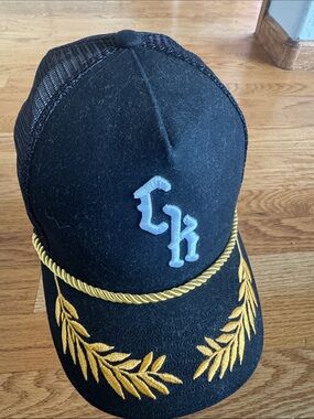 CK Corey Kent Black Embroidered Trucker Hat with Gold Rope Accent